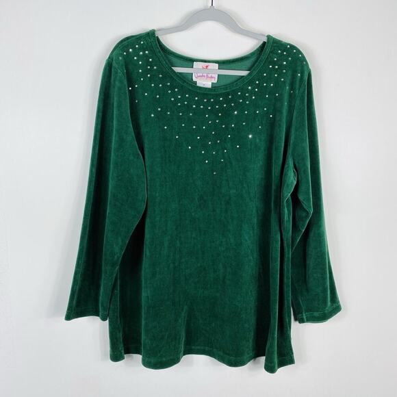 Quacker Factory Plus Size 1X Rhinestone Embellished Velour Sweater Green - Picture 1 of 4